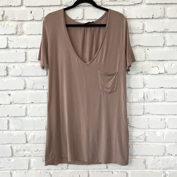 💥Sale! POL Sand Long Loose V-Beck Soft T-Shirt - Picture 3 of 7